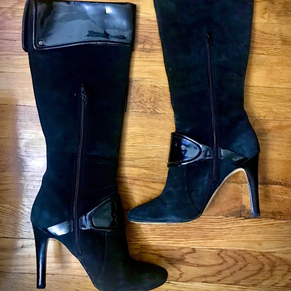 Black Suede and Patent Leather Boots